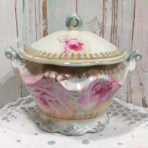 Vintage RS Prusia Hand Painted Sugar Bowl w/ Lid